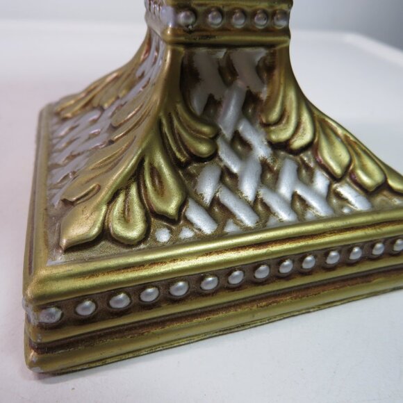 Candle Pedestal w multi- dimensional textures, Two Tone Metal colors 5" tall - Picture 5 of 11